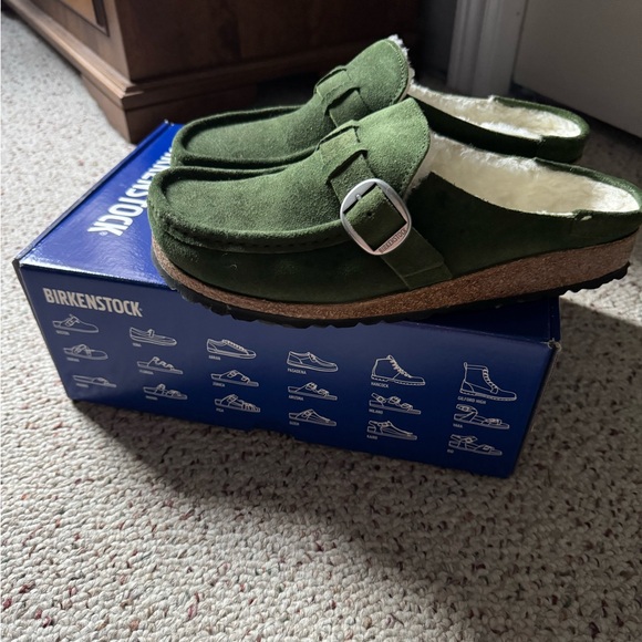 Birkenstock Shoes - Birkenstock Mountain View Green Suede Buckley Clogs